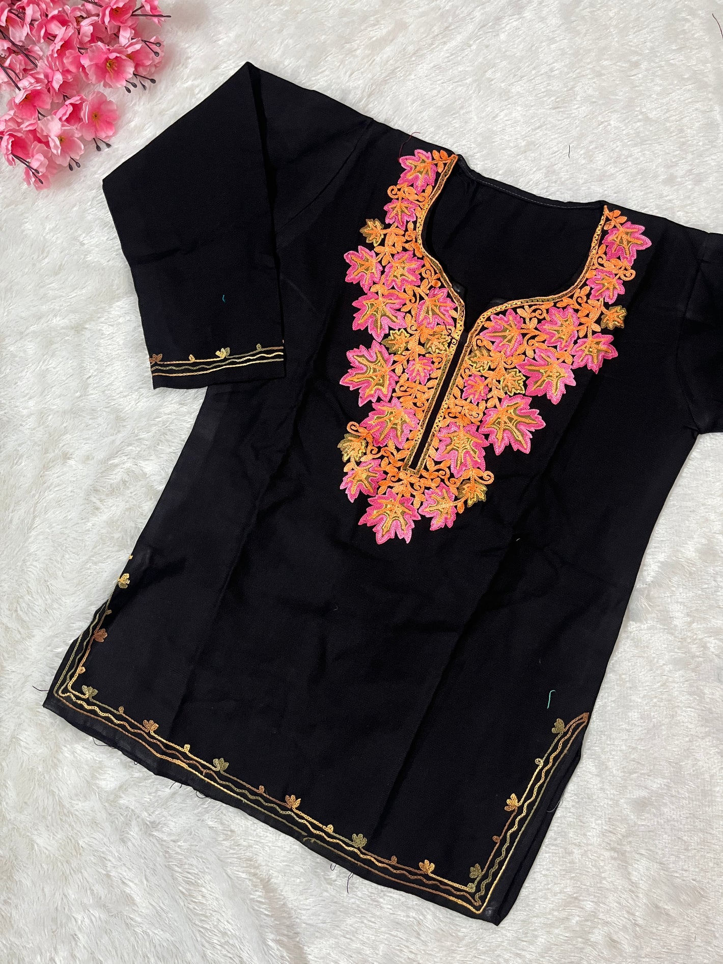 Ziya Kashmiri Short woollen kurti- Black