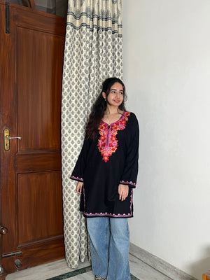 Jasmine Kashmiri Short woollen Pheran - Black