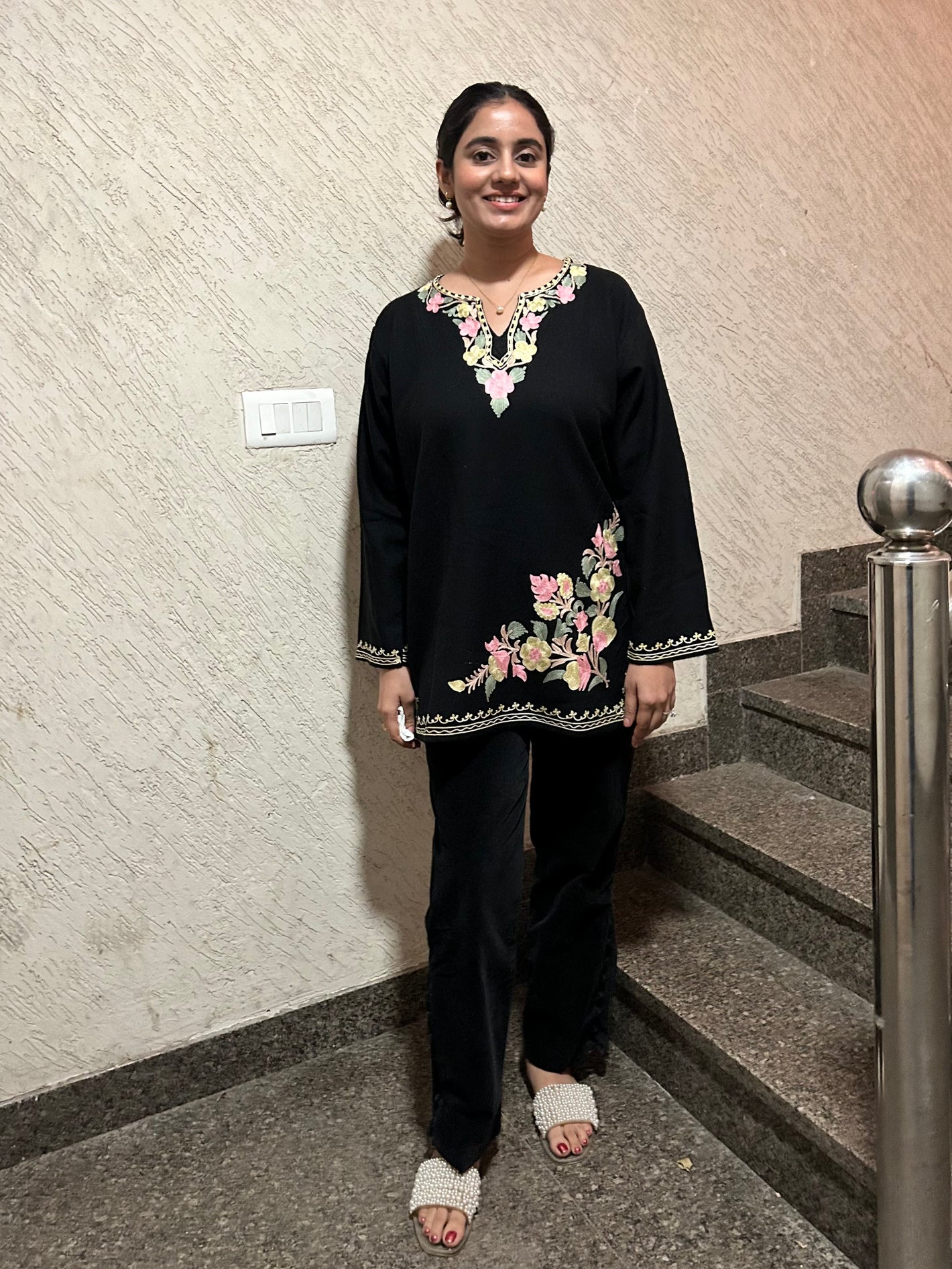 Falak Kashmiri Short Woollen kurti- black