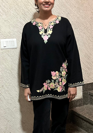 Falak Kashmiri Short Woollen kurti- black