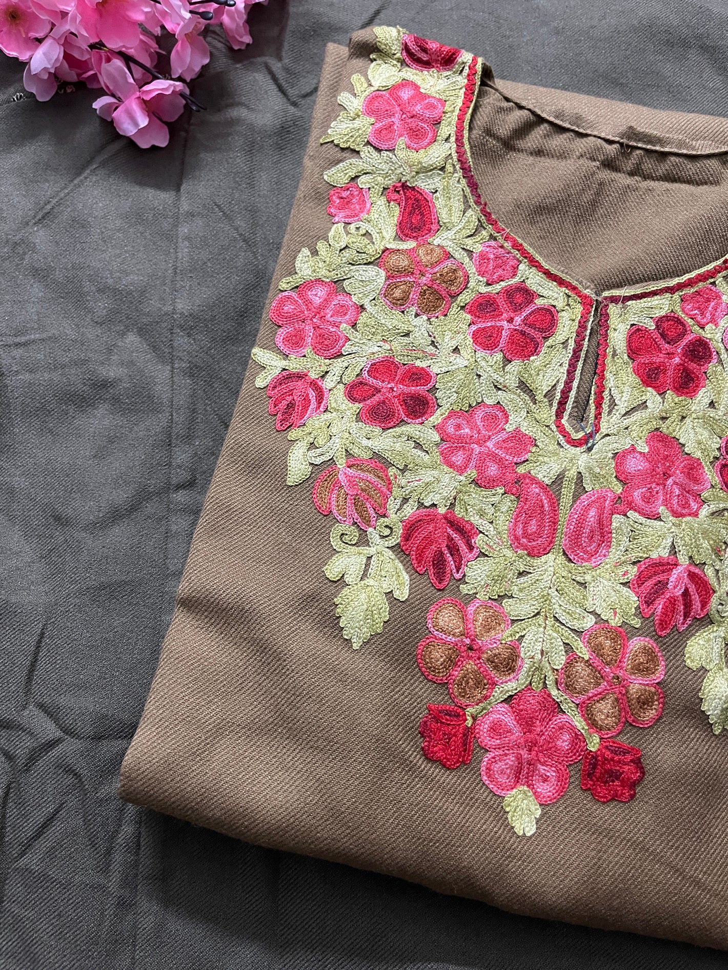 Noor Aari Woollen Pheran- Beige