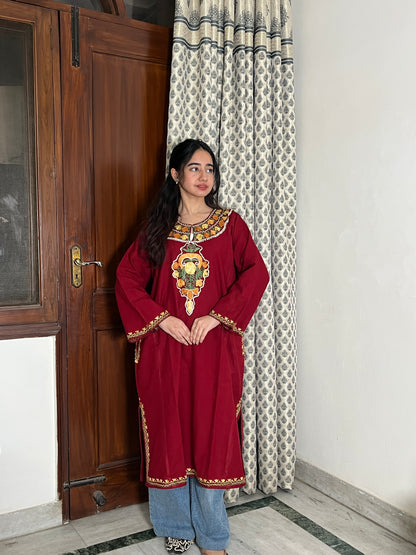 Sara Aari Woollen Pheran- Maroon