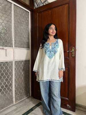Trisha Kashmiri Short Cotton kurti- White