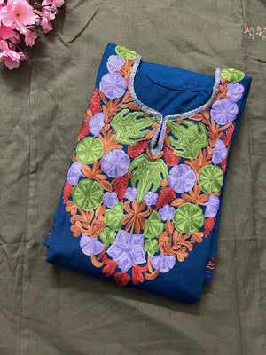 Noor Aari Woollen Pheran- Blue