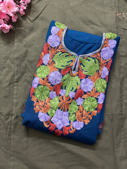 Noor Aari Woollen Pheran- Blue