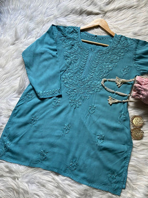 Hina Rayon short kurti- Teal