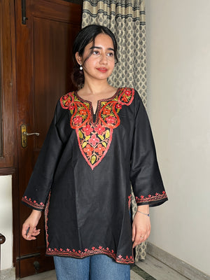 Sejal Kashmiri Short Cotton kurti- Black