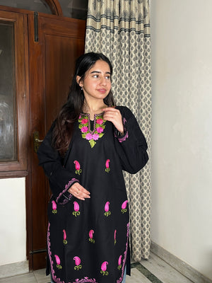 Kusum Kashmiri Short woollen Pheran - Black