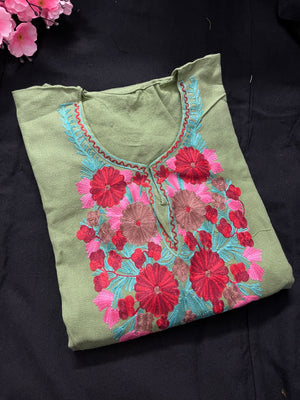 Noor Aari Woollen Pheran- Green