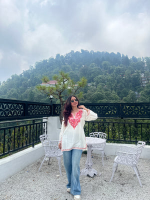 Trisha Kashmiri Short Cotton kurti- White