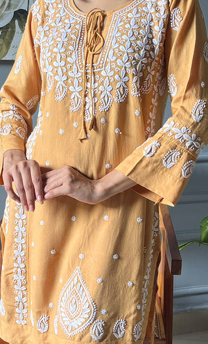 Hiba Modal Cotton kurta pants set- peach/orange