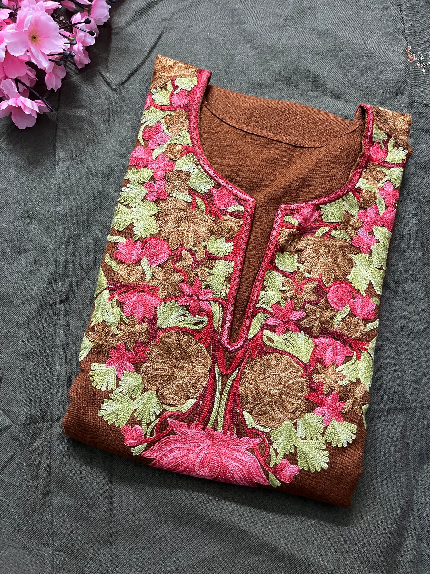 Noor Aari Woollen Pheran- Brown