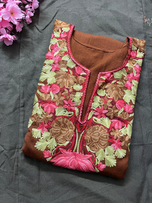 Noor Aari Woollen Pheran- Brown