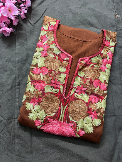 Noor Aari Woollen Pheran- Brown