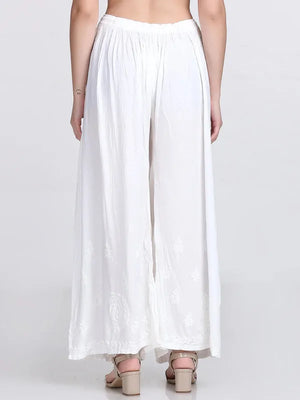 Chikankari Modal Palazzo- White