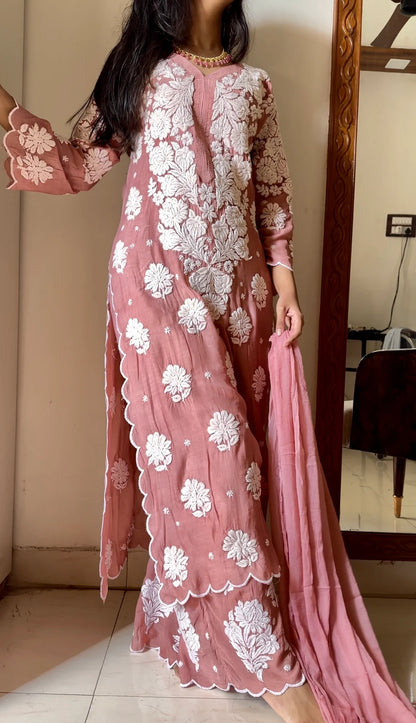 Rumaiza Muslin kurta suit set- Dust pink
