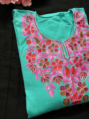 Noor Aari Woollen Pheran- Green