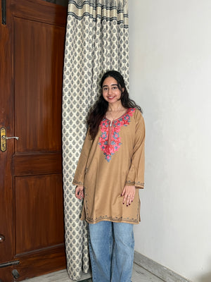 Jasmine Kashmiri Short woollen Pheran - Beige