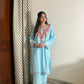 Saira Kashmiri cotton Aari Kurta Set- Blue