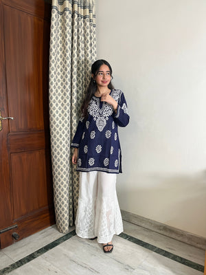 Seher Mulmul short kurti- Navy Blue