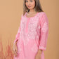 Chanderi Chikankari Long Kurta - Pink