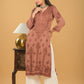 Modal Chikankari Long Kurta - Brown