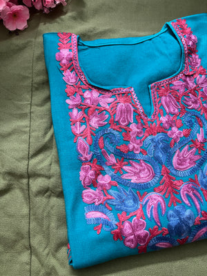 Noor Aari Woollen Pheran- Blue