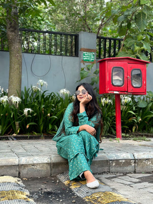 Falak Chanderi Buta Kurta set- Green