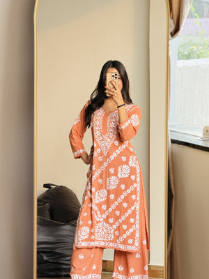 Payal Modal kurta palazzo set- peach/orange