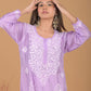Chanderi Chikankari Long Kurta - Purple