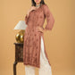 Modal Chikankari Long Kurta - Brown