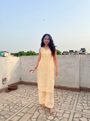 Seher Chanderi sleeveless Pastel Kurta Set- Yellow