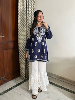 Seher Mulmul short kurti- Navy Blue