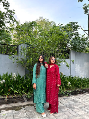 Falak Chanderi Buta Kurta set- Green
