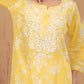 Mulmul Cotton Print Chikankari Kurta- Yellow