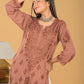 Modal Chikankari Long Kurta - Brown