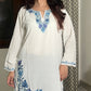 Saira Kashmiri long Cotton kurti- White