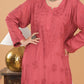 Muslin Chikankari Long Kurta - Rust colour