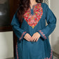 Kashmiri Short Cotton kurti- Teal Blue