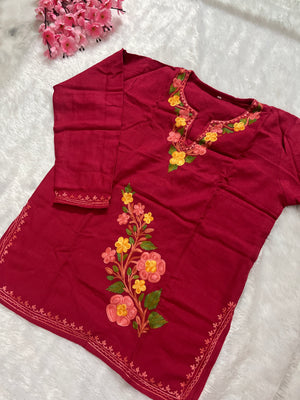 Ziya Kashmiri Short woollen kurti- Pink