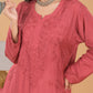 Muslin Chikankari Long Kurta - Red