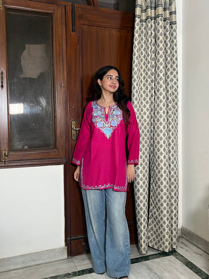 Kashmiri Short Cotton kurti- pink