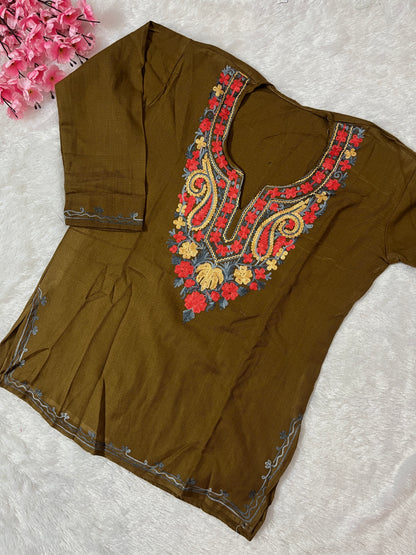 Ziya Kashmiri Short woollen kurti- Brown