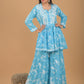 Mulmul Cotton Kurta & Palazzo Chikankari Set - Blue