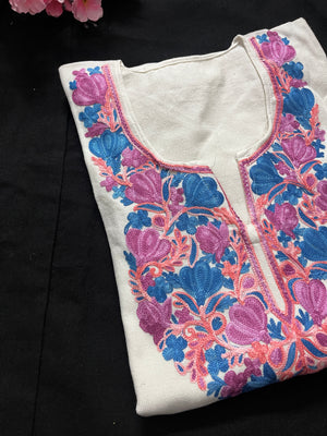 Noor Aari Woollen Pheran- White