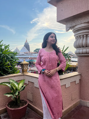 Riya Dobby Cotton long kurta- dust pink