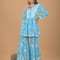 Mulmul Cotton Kurta & Palazzo Chikankari Set - Blue