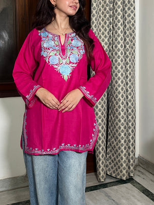 Kashmiri Short Cotton kurti- pink