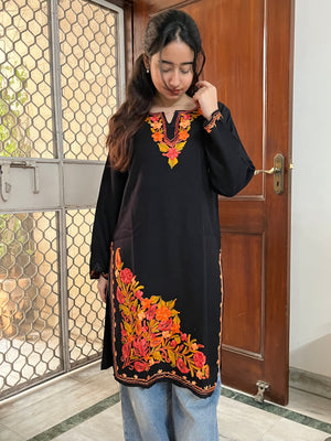 Kashmiri woollen long kurta- Black