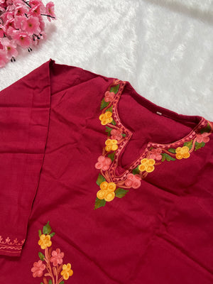 Ziya Kashmiri Short woollen kurti- Pink